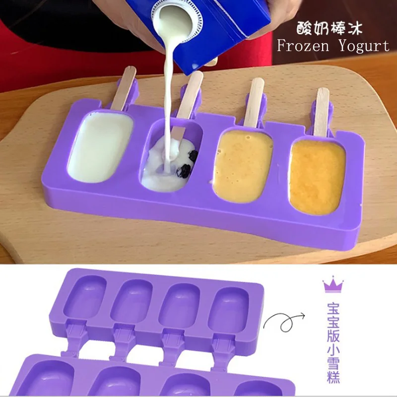 4 Cell Silicone Ice Cream Mold Juice Popsicle Maker Children Mould Lolly Tray Silicone Molds Cake decorating Baking
