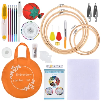 

100 Color Embroidery Threads Circles Cloth Embroidery Set Sewing Cross Stitch Tools Starter Tools for Adults Beginners