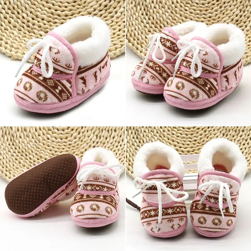 Обувь для новорожденных в винтажном стиле с принтом Зимние ботиночки из хлопчатобумажной ткани с мягкой подошвой теплая обувь с принтом для малышей обувь для первых шагов 6-12 м