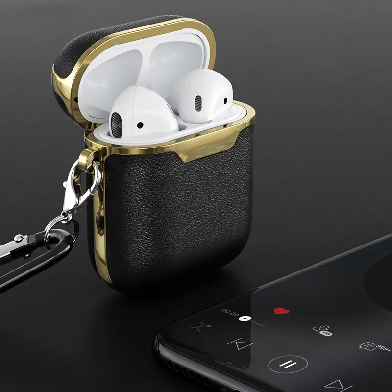 Кожаный чехол для беспроводных наушников Airpods чехол s Для Air Pods Bluetooth Earpods чехол для наушников Защитный чехол - Color: Black