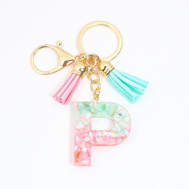 Acrylic Letter Keychains English Alphabet Crystal Women Key Chains Ring Tassels Keyring Holder Pendent Gift Accessory