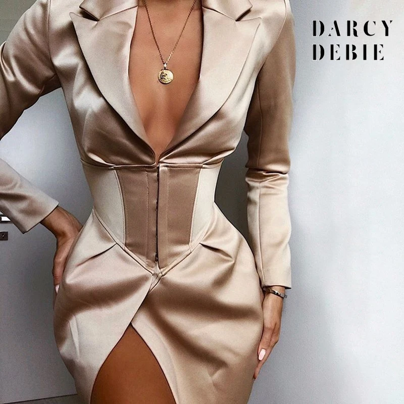 Pure color V collar Collect waist Secret button Long sleeves Irregularity dresses of cultivate one's morality | Женская одежда
