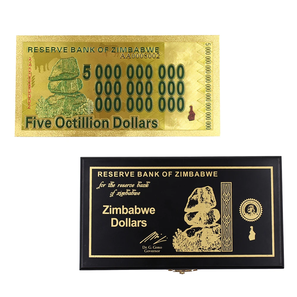 50pcs Octillion 100 Decillion Dollars Zimbabwe Gold Banknotes Fake Money Bills 24k Gold Foil Banknote with Box for Christmas Gifts 50pcs/lot - Цвет: 50pcs Octillion