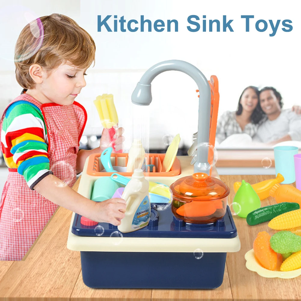 Kitchen Sink Toys Electric Dishwasher Playing Toy Pretend Playing Set New Year Gifts For Boys Girls Children Toys
