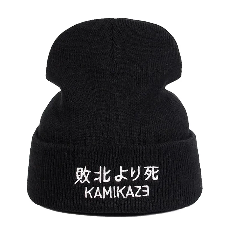 Kamikaze вязаная шапка Кепка Эминем вязаные эластичные шапки эластичный бренд KAMIKAZE вышивка бини зимняя теплая лыжные шапочки шапка s gorro - Цвет: Черный