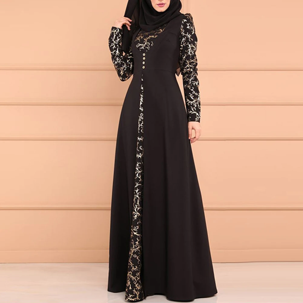 Party Elegant Muslim Women Long Sleeve Dubai Kaftan Maxi Dress without Hijab