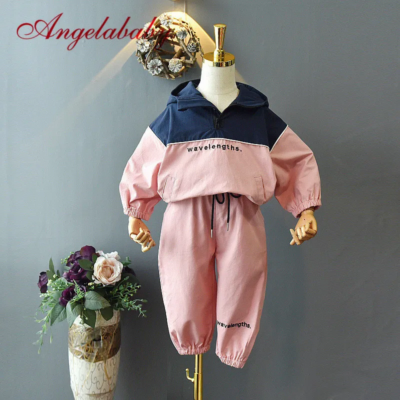 Костюм для активного отдыха девочек топ с капюшоном и длинными рукавами