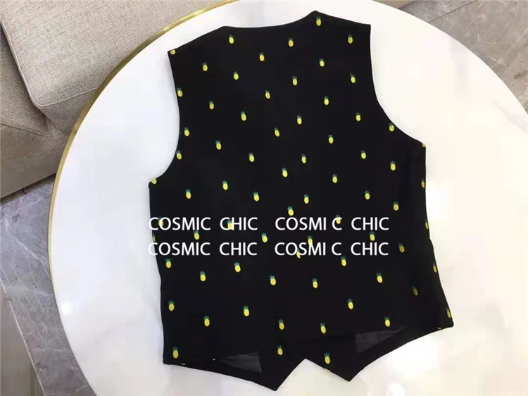 Cosmicchic, Осенний Женский блейзер, жилет, комплект, однобортный, с вышивкой, ананас, Блейзер, британский стиль, тонкий, винтажный жилет