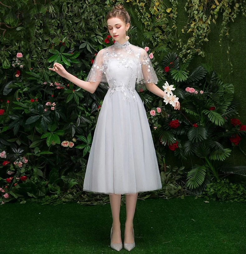 Серое трикотажное длинное платье Cheongsam, современное элегантное платье подружки невесты Qi Pao, женское традиционное китайское вечернее китайское платье-Ципао, акция