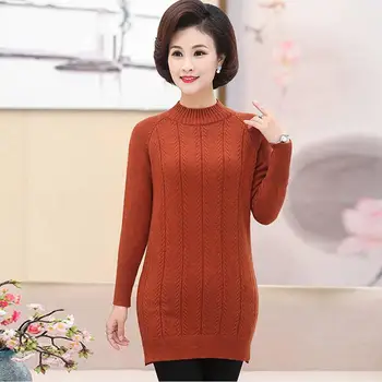

Middle-aged Women 2020 Autumn Winter Knitted Pullovers Plus Size 5XL Thickened Warm Bottoming O-neck Sweater Mother 's Tops T200