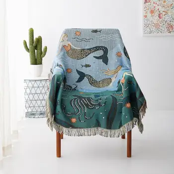 

Mermaid Quilt Throw Blanket Tapestry Sofa Knitted Blanket Dust-Proof Furniture Cover For Bed Chair Sofa Couch Home Nap Blanket