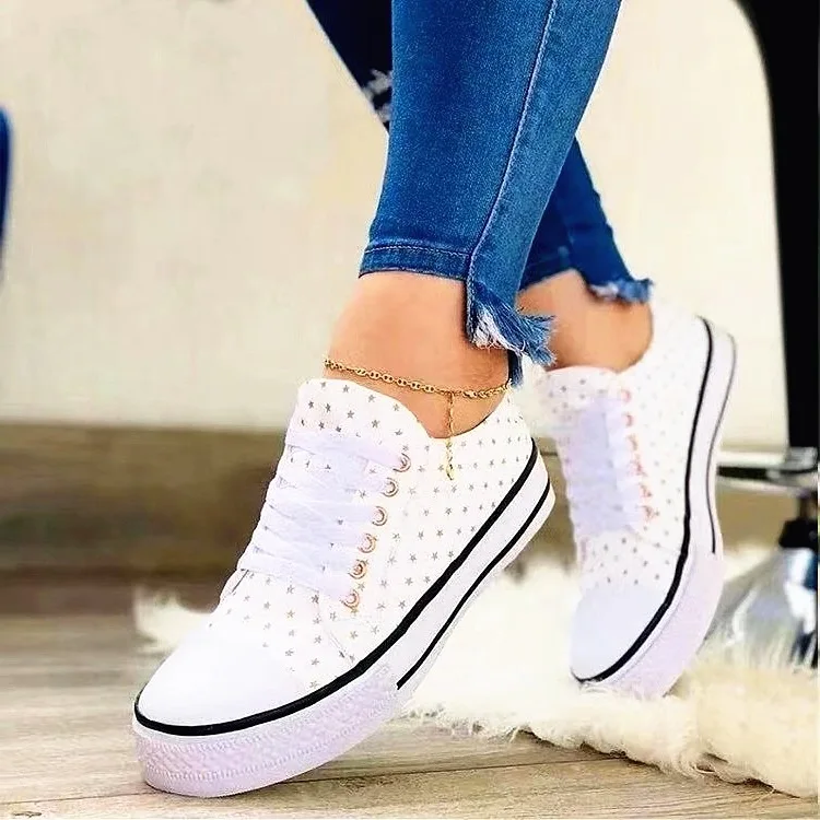 2021 Spring and Autumn New Denim Canvas Shoes Women's Large Size European and American Low-top Lace-up Flat Shoes Women