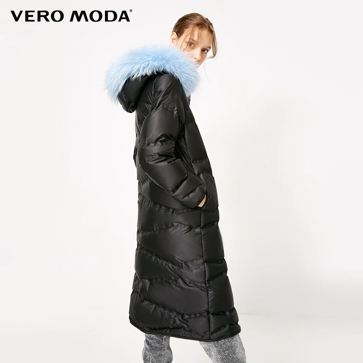 Vero Moda Женский Галстук-ап 80% белый утиный пух бархат меховой воротник съемный длинный пуховик парка пальто | 318412553
