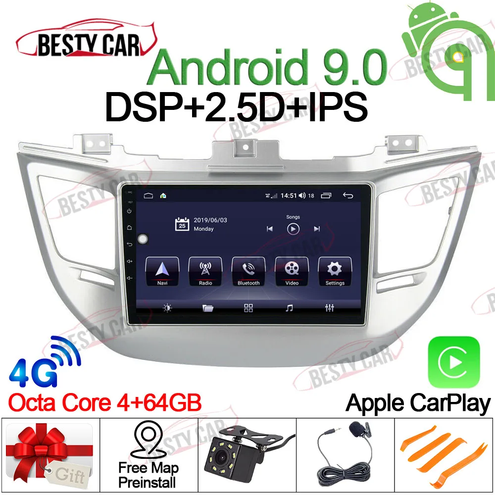 " мультимедиа для Android плеер gps стерео для hyundai Tucson 3 сенсорный экран головное устройство с радио DSP ips+ 2.5D