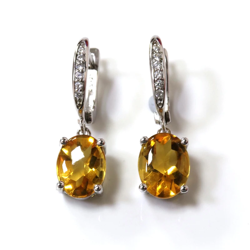 earring Натуральный бразильский цитрин драгоценный камень серьги и кулон серебро 925 пробы маленький набор ювелирных изделий для девочек повседневная одежда TBJ продвижение - Цвет камня: earring