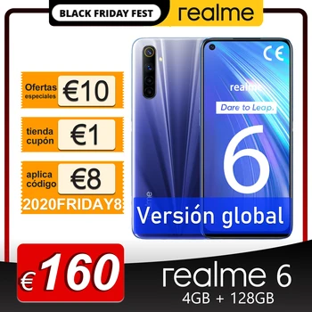 

Global Version Realme 6 Smartphone 4GB 128GB 6.5'' 90Hz Display 64MP Quad Cameras Helio G90T Phone 4300mAh 30W Fast Charging