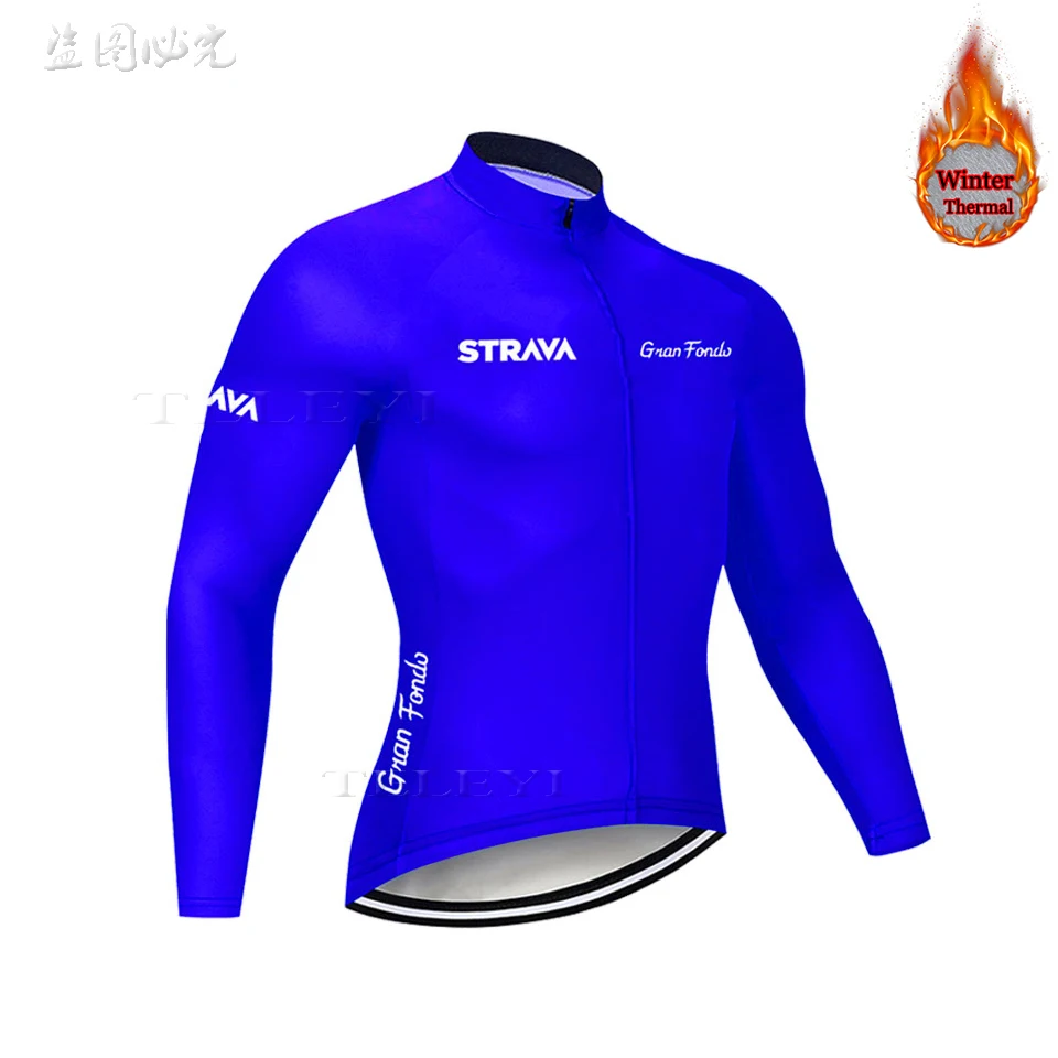 2019 STRAVA Winter Thermal Fleece Cycling tops Jerseys Long Sleeve Jacket Man MTB Bicycle Racing Bike Clothes Cycling Clothing
