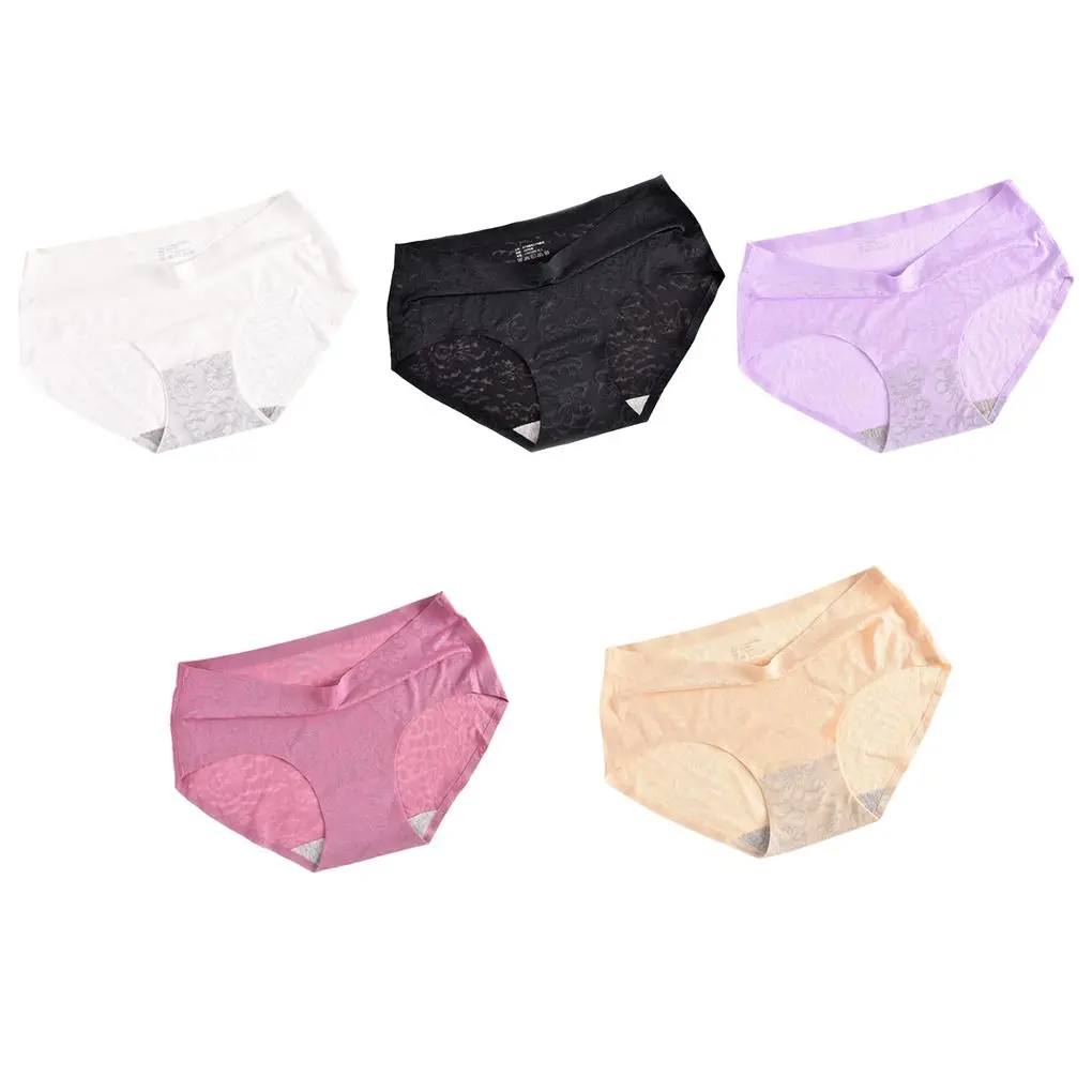 5PCS Ice Silk Girls Summer Soft Panties Women Invisible Seamless Breathable Briefs Underwear Briefs