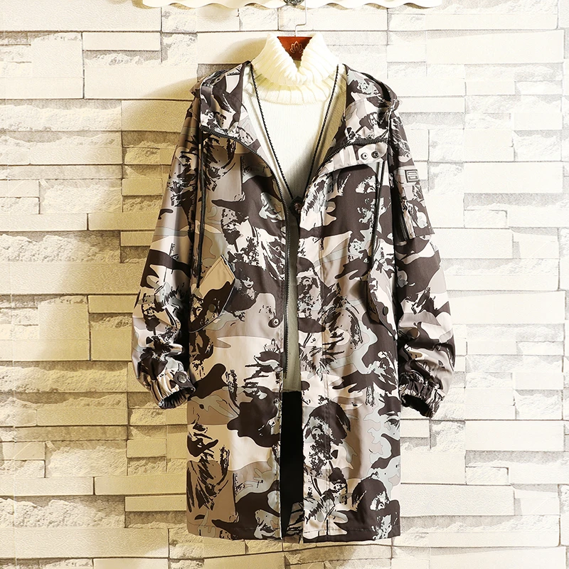 

Autumn New Camo Jacket Men Fashion Printing Casual Military Style Long Coat Men Jacket Streetwear Hip Hop Loose Windbreaker