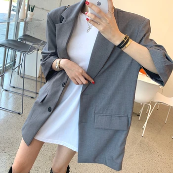 

New Retro Minimalist Suits Jackets Women Autumn Winter Casual Loose Mid-length Buckle-back Design Blazer Females Suit Coats