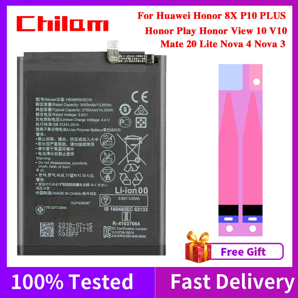 Original Quality Phone Battery For Huawei P10 Plus Honor 8x View 10 V10 Mate 20 Lite Nova 3 Nova4 Hb386589ecw 3650mah Battery Mobile Phone Batteries Aliexpress