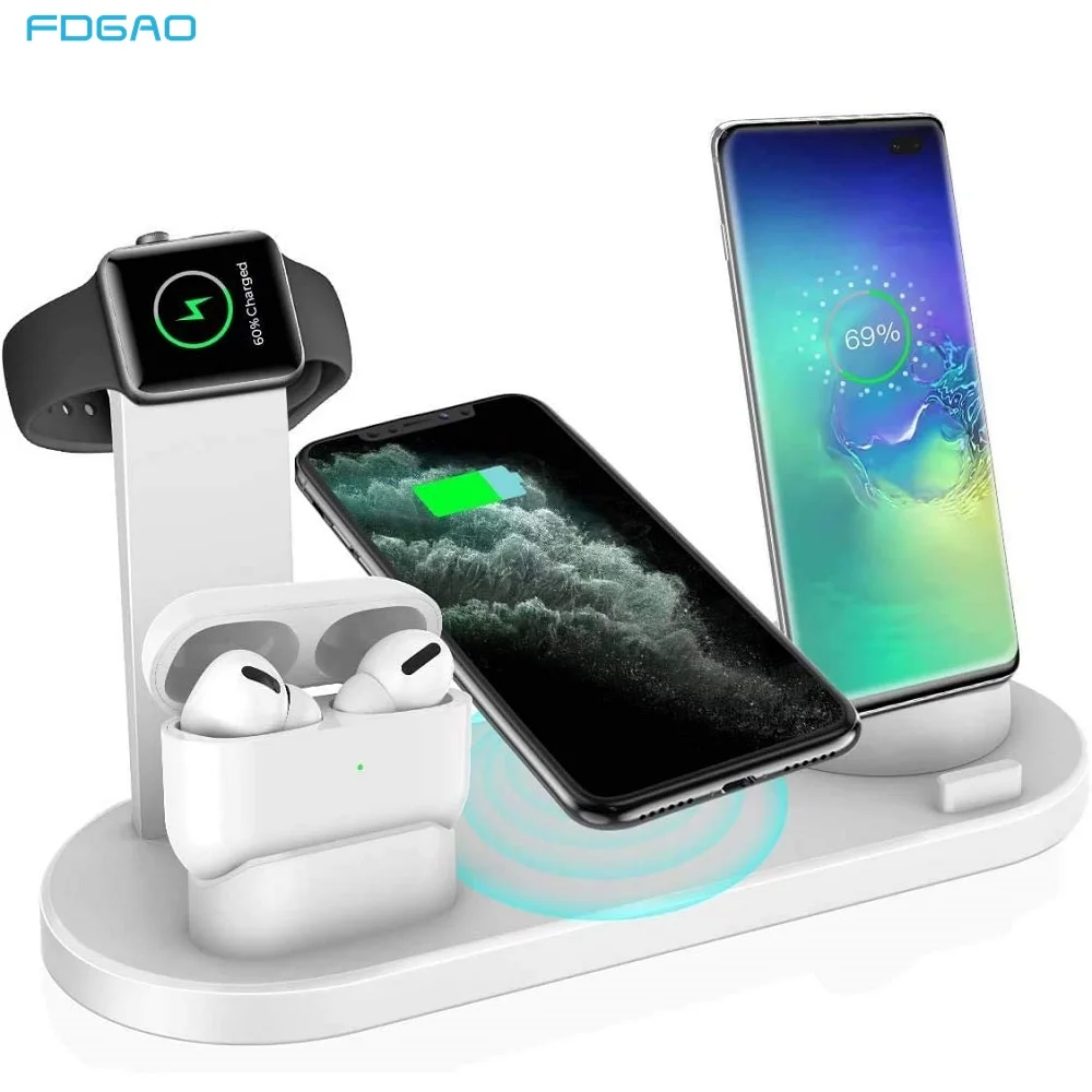 10W Fast Wireless Charger Stand 4 in 1 Qi Charging Dock Station for iPhone 11 XS XR X 8 7 6 Plus Airpods Pro Apple Watch 6 5 4 3