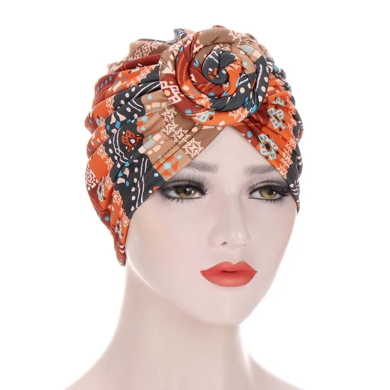 

New Turban Hats for women Pre Tied Silky African Pattern Knot Headwrap Caps for Cancer Muslim hijab Turbans for women