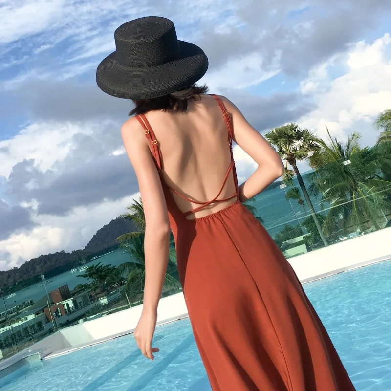 

2019 Immortal Long Skirts Backless Dress Phuket Beach Skirt Thailand Seaside Vacation Style Women's
