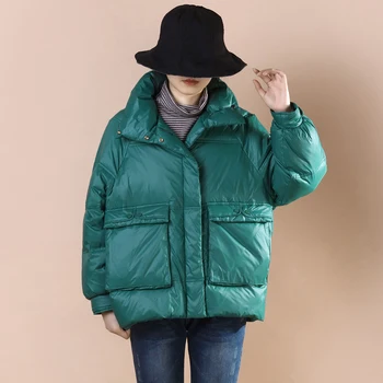 

FTLZZ 2020 Autumn Winter New Duck Down Jacket Women Kangaroo Pocket Short Coat Casual Loose Thick Keep Warm Jackets Snow Outwear