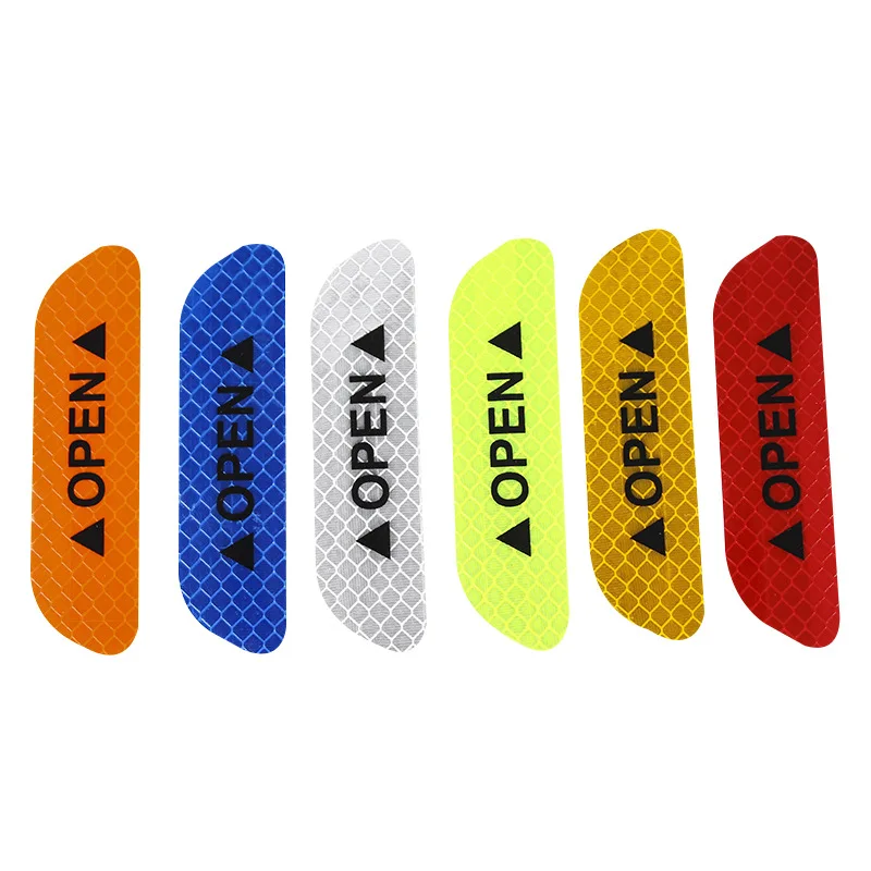 

4Pcs/Set Door Reflective Sticker Safety Warning Sticker Reflective Film Car Reflective Strip Open Body Sticker #