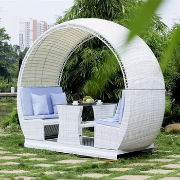 

round shape outdoor luxury villar rattan Recliner with umbrella