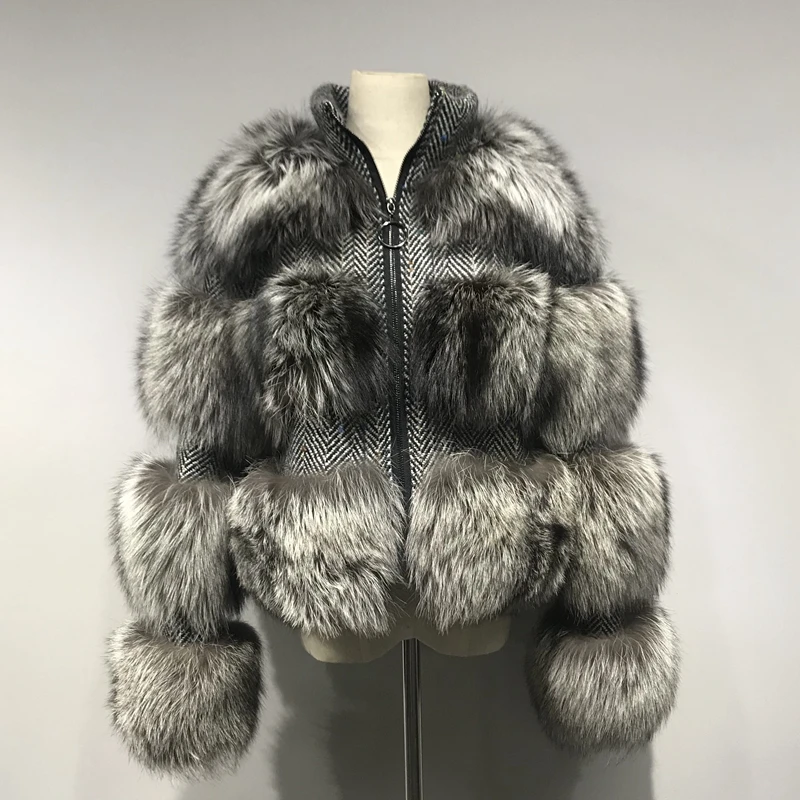 silver QIUCHEN PJ19017 зимняя куртка женская парка пальто из натурального меха енота зимнее женское пальто куртка-бомбер уличная одежда - Цвет: silver
