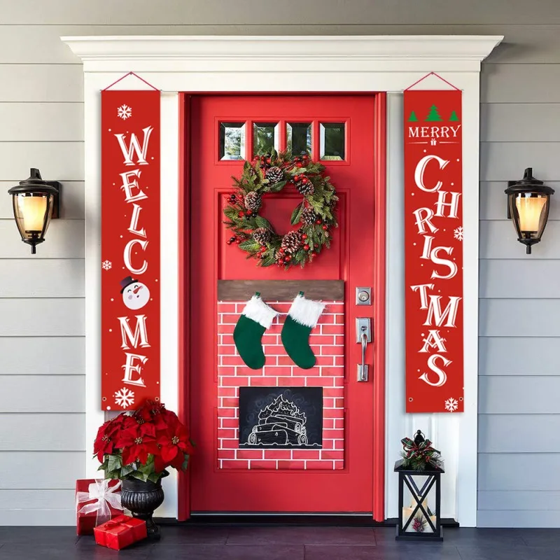 

Welcome Merry Christmas Banner Christmas Hanging Sign For Indoor Outdoor Door Display Decorations