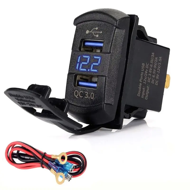 

New Quick Charge 3.0 Dual USB Rocker Switch QC 3.0 Fast Charger LED Voltmeter for Boats Car Truck Motorcycle Smartphone Tablet