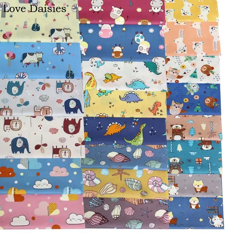 Cartoon Elephant Dinosaur Cow Clouds Shell Conch Bear Rabbit Dog Cat 100 Cotton Twill Fabric For Bedding Sheet Quilt Cushion Fabric Aliexpress