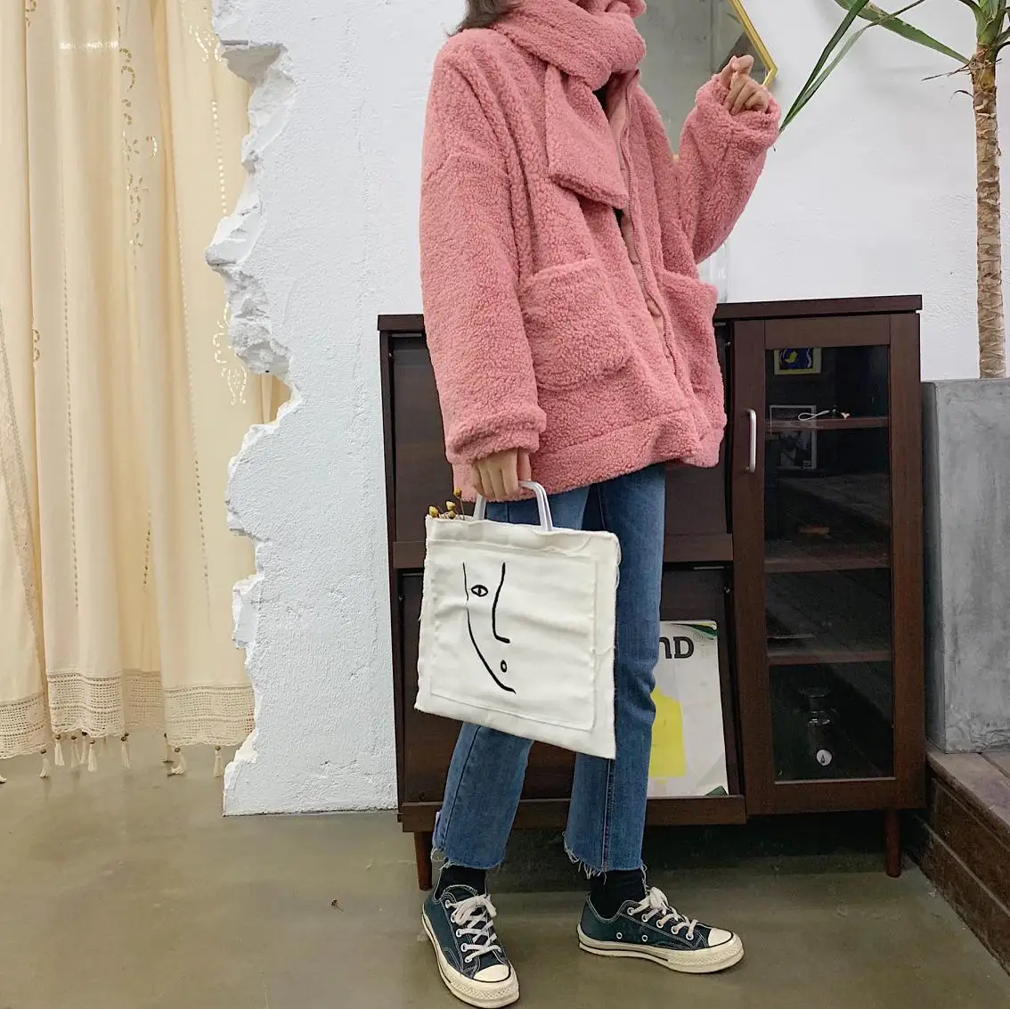 Южная Корея Dongdaemun зима стиль пушистый искусственный мех толстое средней длины пальто овечья шерсть хлопок пальто Женская Зима