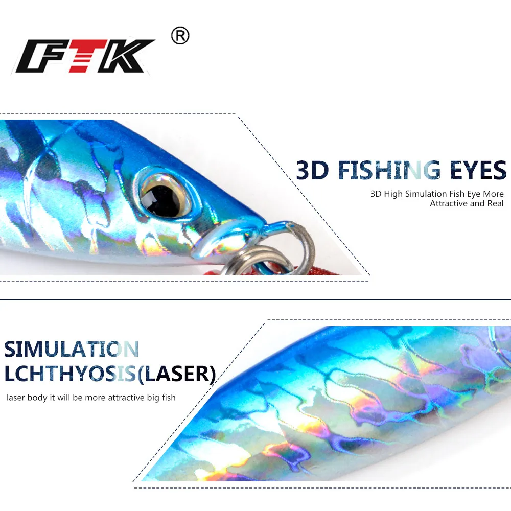 FTK, 1 шт., лазерные медленные приманки для глубоководных морей, медленные металлические приманки для ловли рыбы, 80 г, 100 г, 150 г, медленные Джиги, 3D глаза