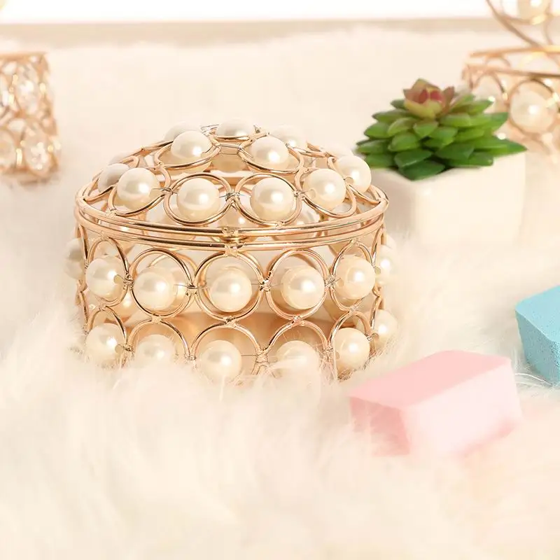 PEANDIM Elegant Mini Craft Jewelry Storage Box Pearl Crystal Organizer Earring Beads Cosmetic Case Desktop Decoration Gifts Box