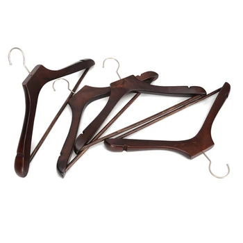 

5 Pcs Wooden Hanger Anti-slip Bar Thick Chrome Hooks Extra Strong for Hotel Coat Suit MYDING