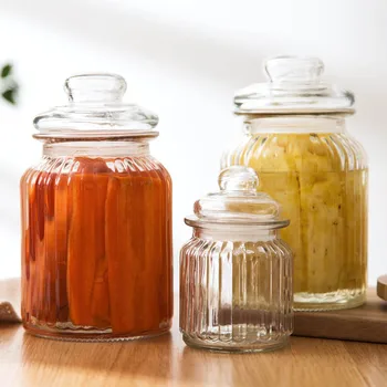 

1Pc Kitchen Containers Glass Storage Container Transparent Food Storage Jar Bottle with Seal Plug Food Container Wine Pickle Jar