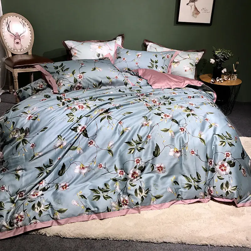 7 100 комплект постельного белья из египетского хлопка king size, постельное белье с цветами и зелеными тропическими листьями, пододеяльник, простыня, постельное белье из сатина, 4 шт - Цвет: 7