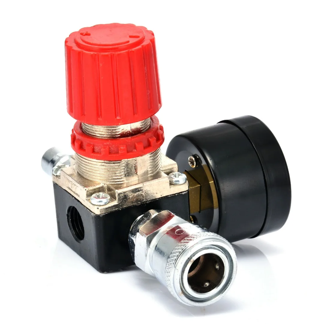 1pc 180PSI 12 Bar Pressure Regulator  Switch Control Valve with Gauges 1/4" For Air Compressor