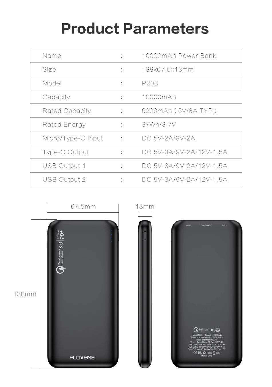 FLOVEME power Bank 10000 мАч Быстрая зарядка QC3.0 для iphone 11 Xiaomi Poverbank Внешняя батарея портативная Быстрая зарядка power bank