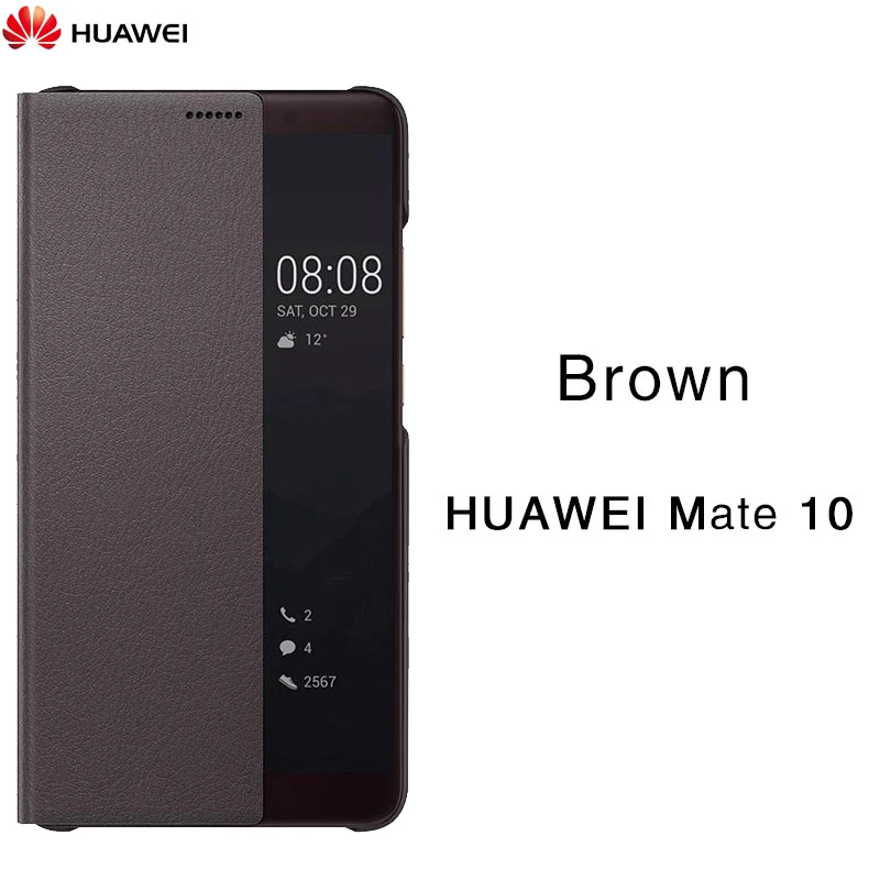 Официальное для Huawei Mate 10 чехол Умная спальная кобура для Huawei MATE10 pro Флип чехол Прозрачное окно Телефонная кобура Дайте кабель для зарядки / MATE10 чехол / MATE 10 Pro чехол / mate 10pro чехол - Цвет: Mate 10 Brown