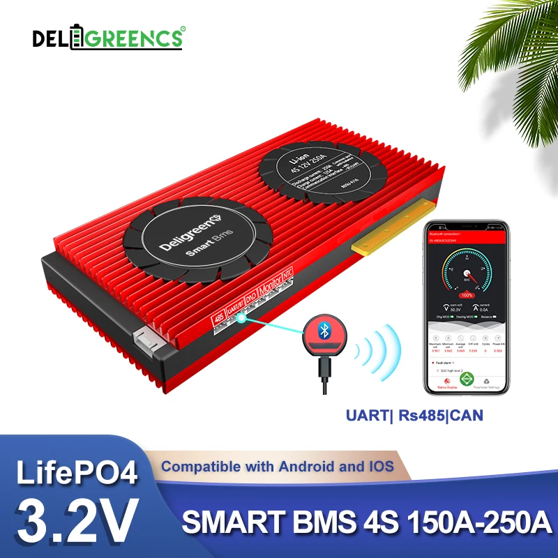 4S 12V BMS Smart BMS 150A 200A 250A UART 485 Bluetooth control for 12V LiFePO4 Battery RV Power storage with balance