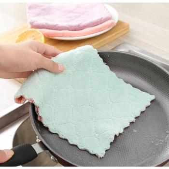 

10 PCS Microfiber Cleaning Cloths Two Side Super Absorbent Dust Cloths Remove the Oil Kitchen Towel Pink and Purple