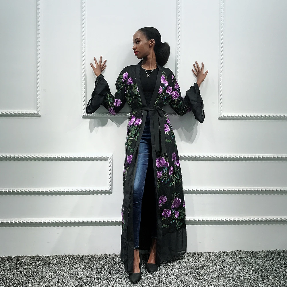 Purple cardigan Кимоно Кардиган «абайя» хиджаб мусульманское платье кафтан Дубайский кафтан турецкая исламская одежда Саудовская Арабская африканская платья для женщин халат - Цвет: Purple cardigan