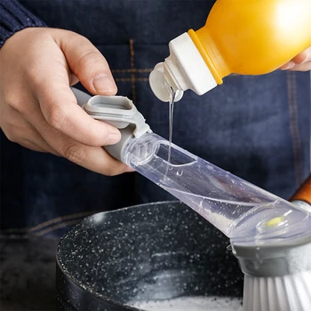 

Dish Washing Brush Double Use Kitchen Washing Utensils Pot Dish Brush with Liquid Washing Soap Dispenser Sponge Cleaning Brush