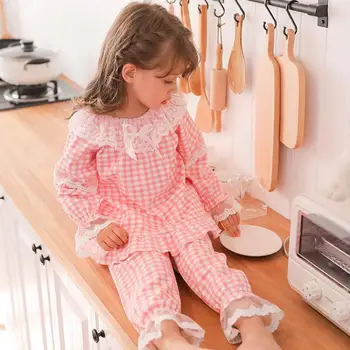 

Children's Pajamas Cotton Suit Girls Home Wear Thin Little Girl Princess Lace Baby Spring Autumn Long Sleeve Children Pijamas