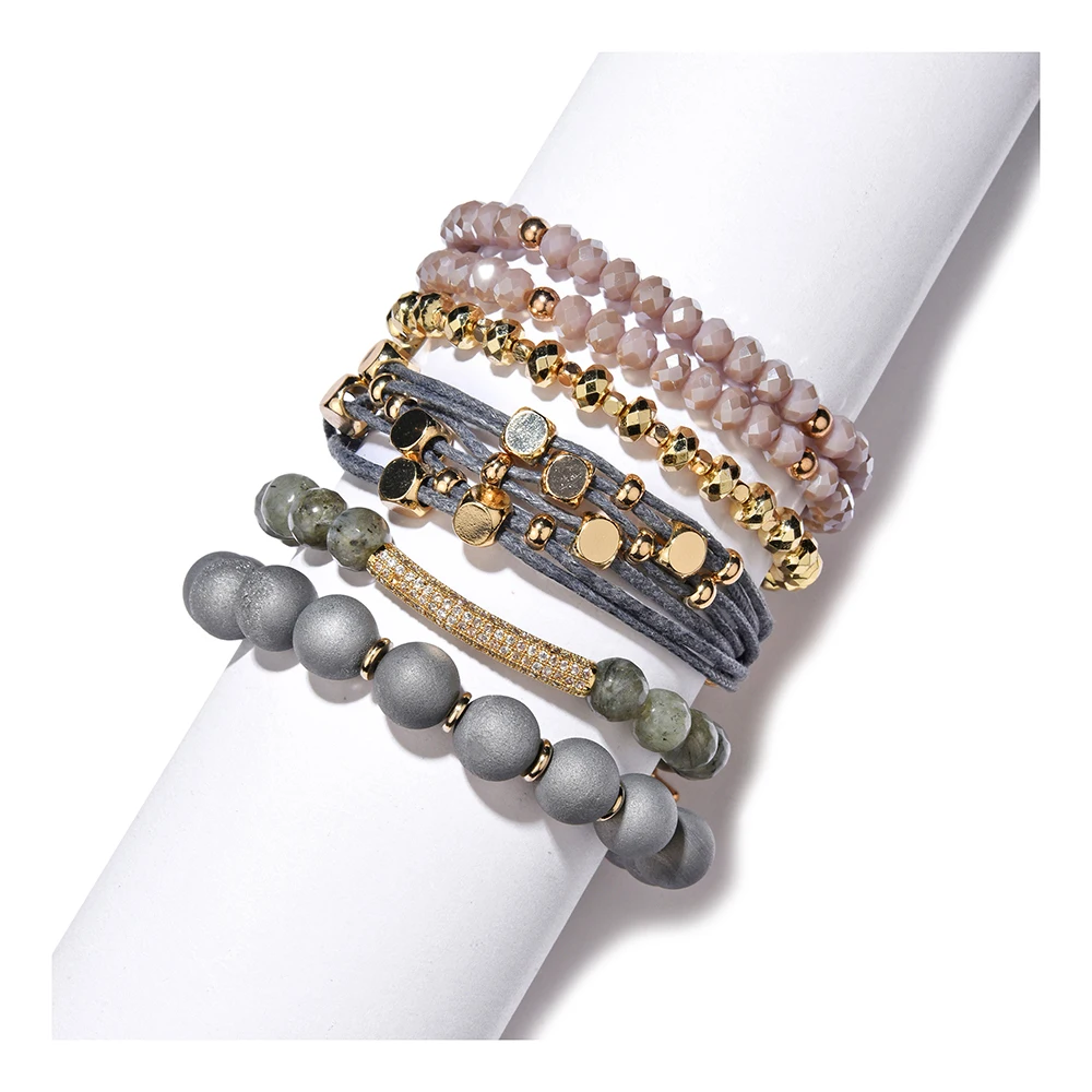 BOJIU Natural Druzy Stone Charm Bracelet For Woman 2021 New Round Quartz Agates Faceted Crystal Beads Bracelets Jewelry BCSET311